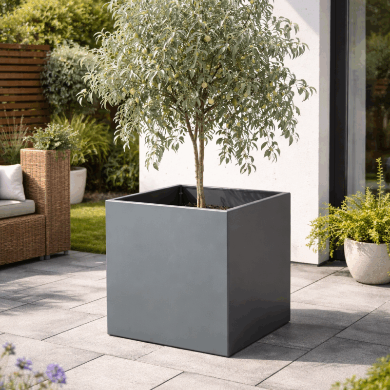 Pflanzkübel / Hochbeet – Stahl – 55x55x55cm Anthrazitgrau Lackiert